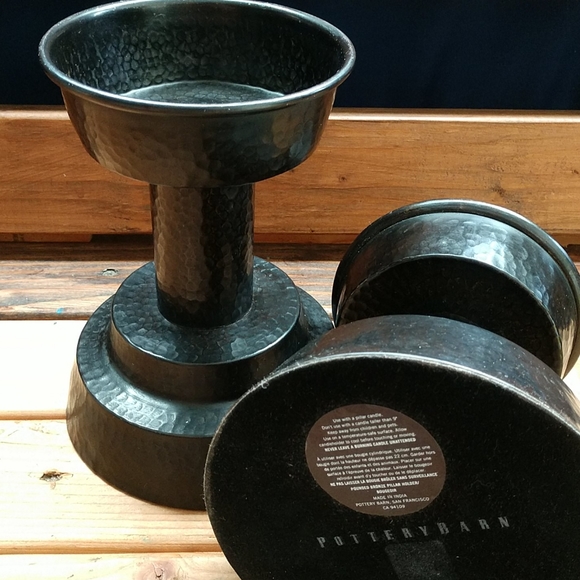 2 Pottery barn pounded bronze pillar holder